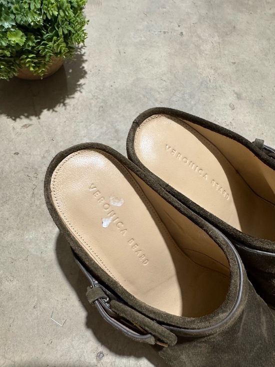 Veronica Beard Dacey Olive Green Mules Clogs Size 6.5 Leather Suede Heels Fall - Picture 3 of 7